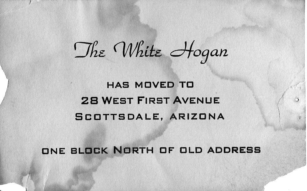 The White Hogan new address announcement card.