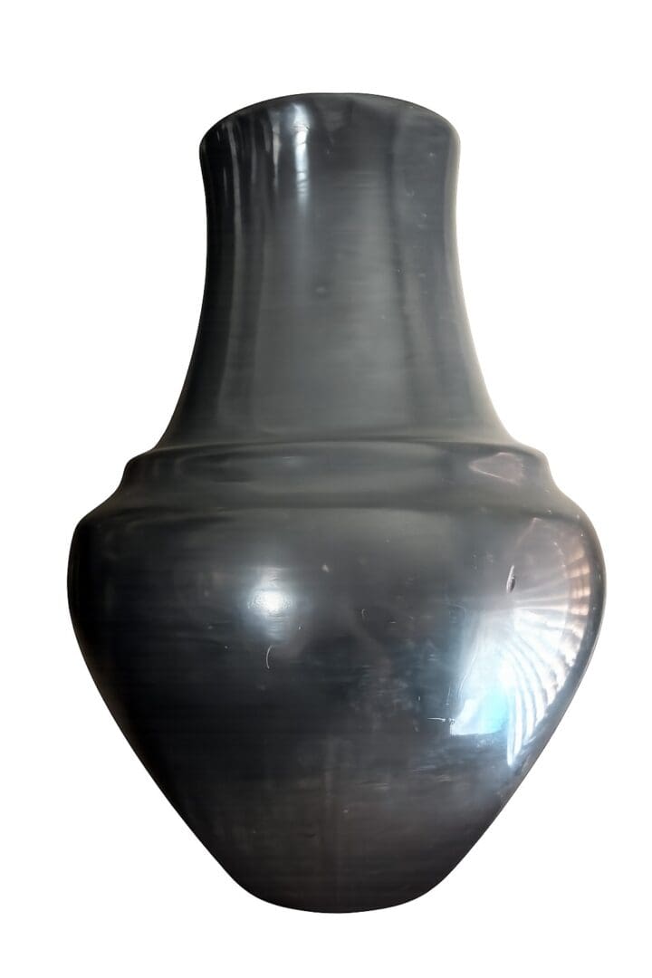 Black ceramic vase with glossy finish.