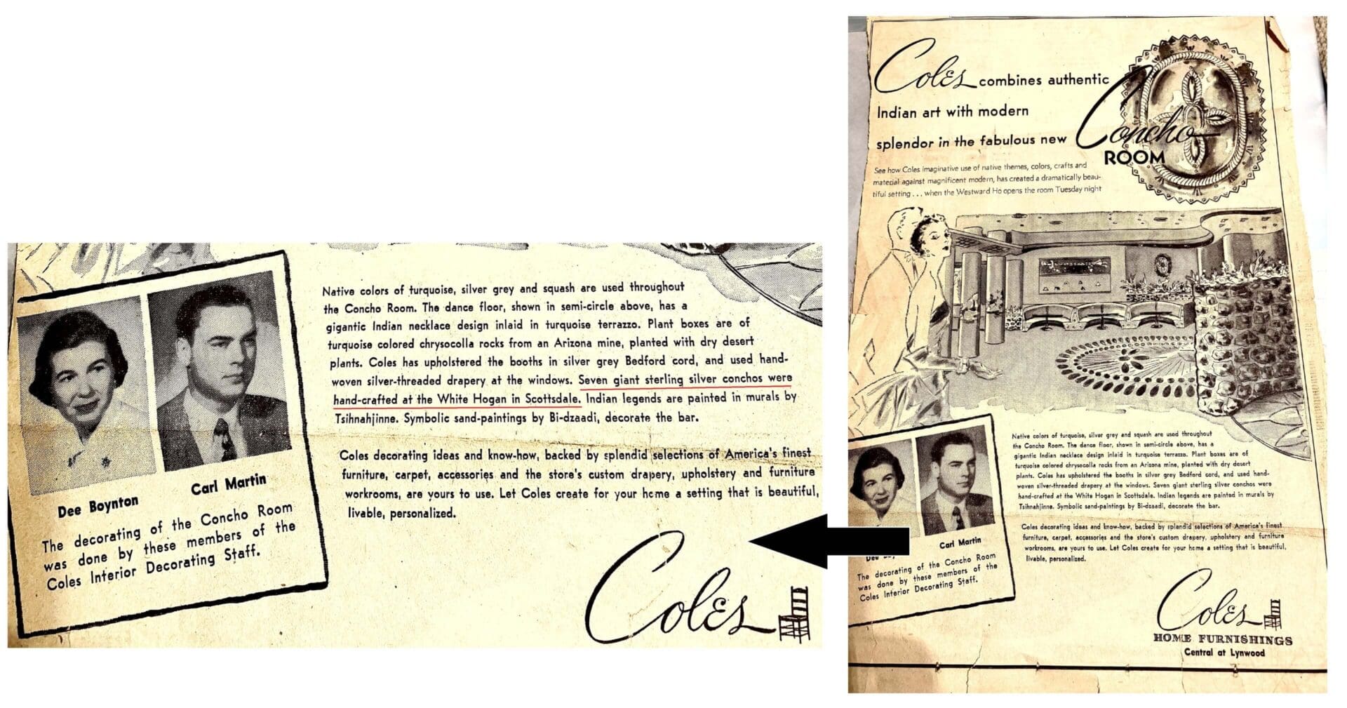 1952 Newspaper article highlights the 7 White Hogan Concho Light Fixtures