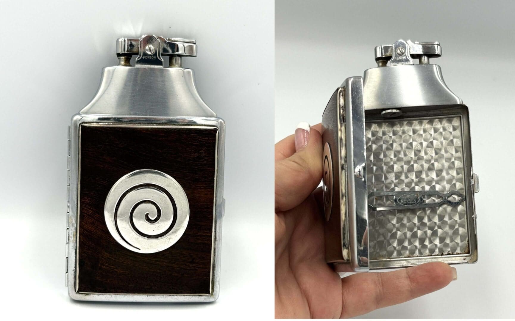 Metal and wood decorative box with spiral.