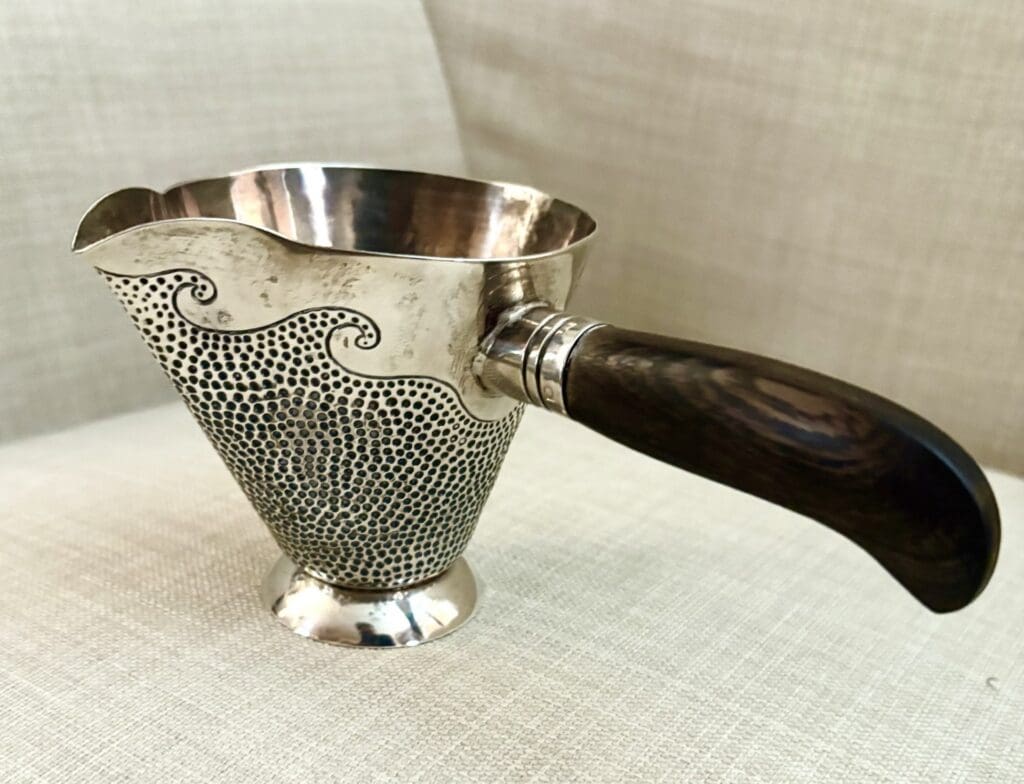 George Kee's silver with ironwood handle gravy bowl